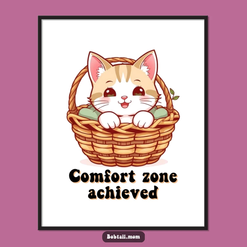 Funny Bobtail Cat Digital Art: Cheerful Cat Peeking Out