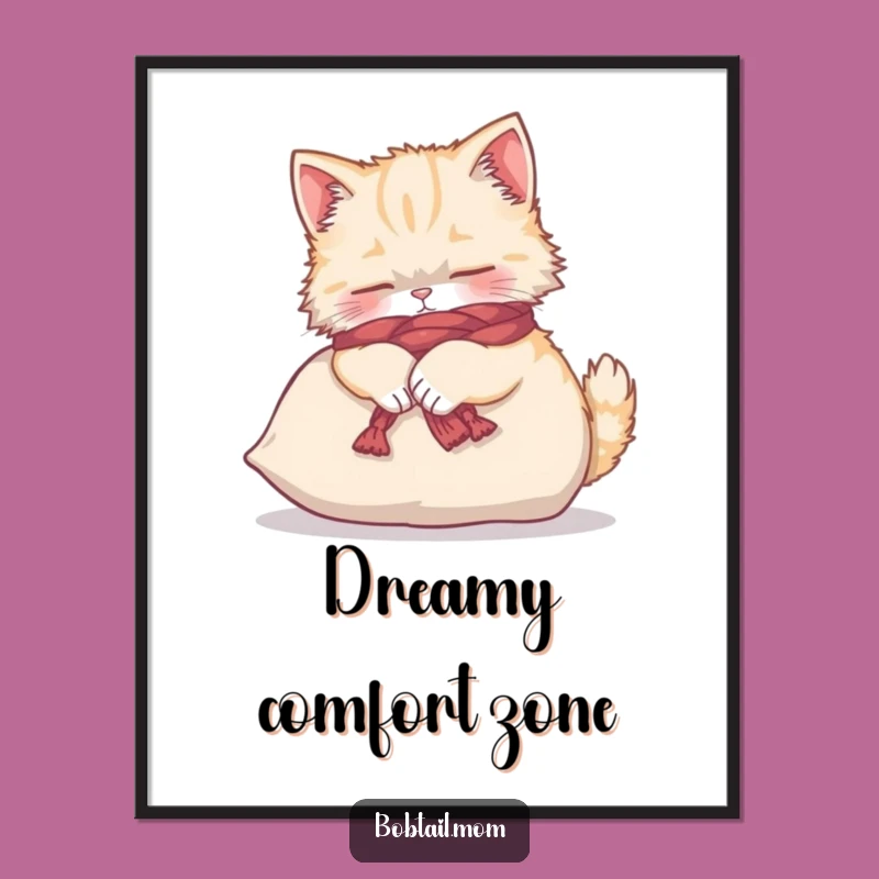 Funny Bobtail Cat Yarn Scarf Digital Art - Instant Download for Cat Lovers Decor