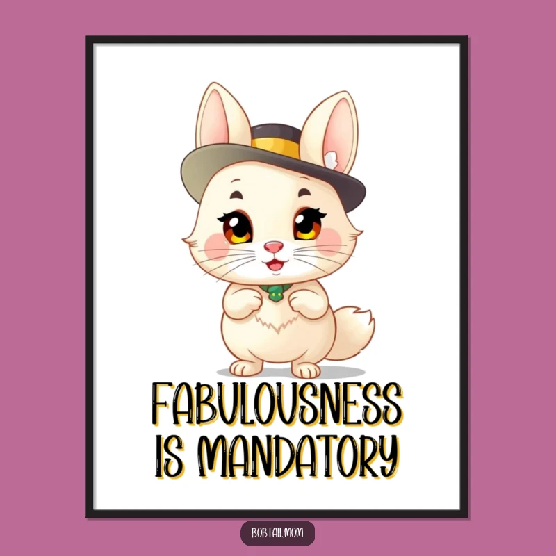 Funny Bobtail Sassy Hat Digital Print: Chic Feline Art, a Hilarious Instant Decor Gift