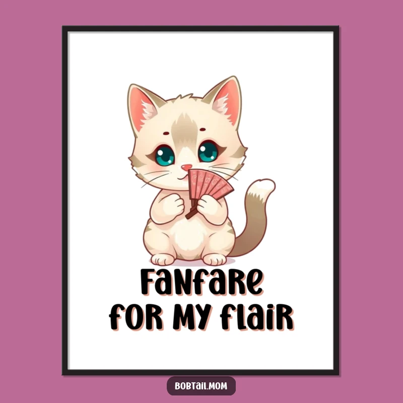 Funny Bobtail Cat Fanning Digital Art: Instant Download of Chic Feline Elegance