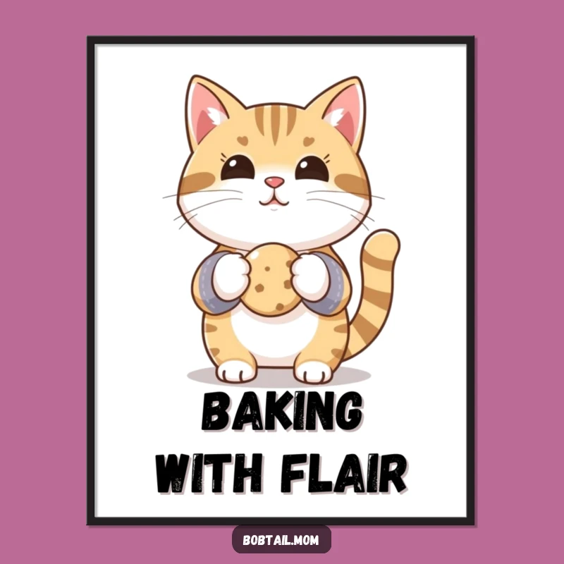 Funny Bobtail Cat Baker Digital Art - Instant Hilarious Kitchen Decor
