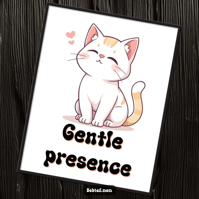 Funny Bobtail Cat Digital Art Print of a Bobtail cat with a gentle tail swish and soft meow, for warm and sweet decor.