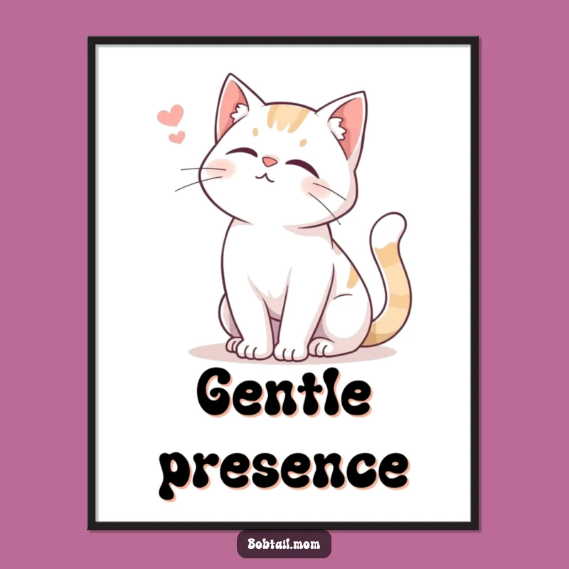 Funny Bobtail Cat Digital Art: Gentle Swish Decor, Instant Sweet Gift