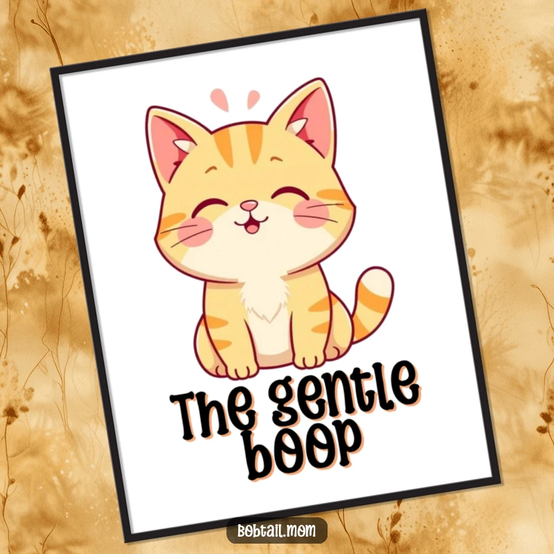 Funny Bobtail cat digital art print showing a friendly cat offering a gentle head boop, perfect for instant adorable wall decor.