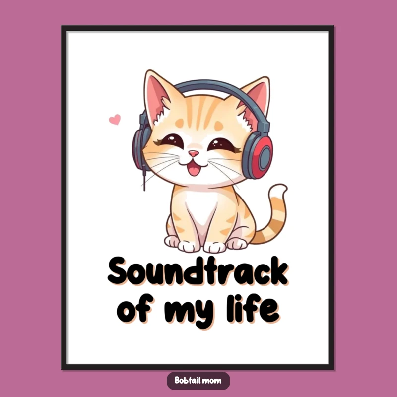 Funny Bobtail Cat Headphones Print: Instant Music Art for Your Walls
