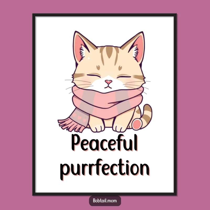 Funny Bobtail Cat Scarf Digital Art: Cozy Nap Print Gift