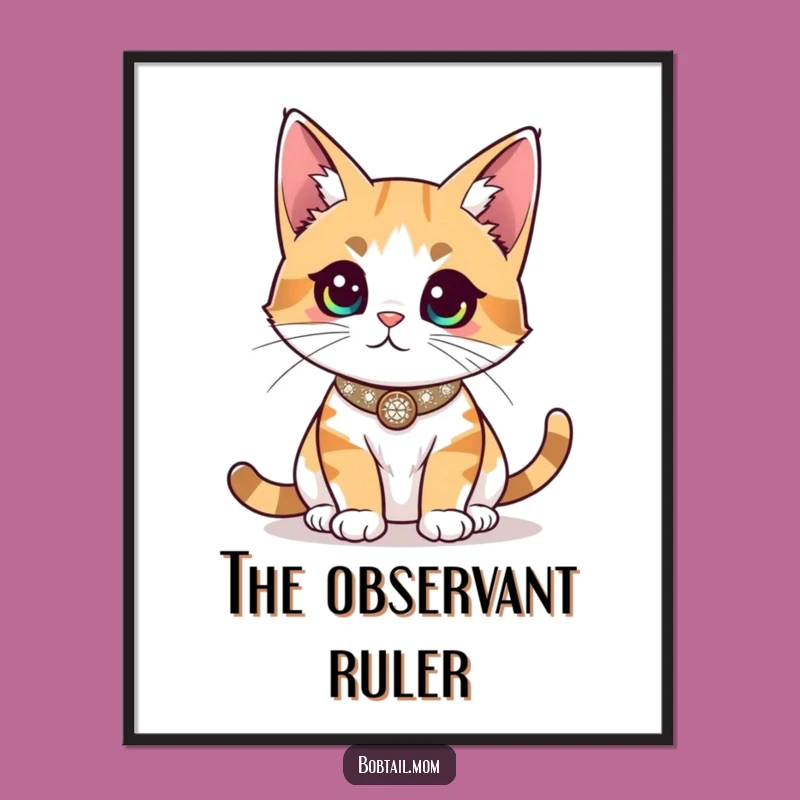 Funny Bobtail Cat Sparkly Digital Art - Instant Regal & Hilarious Decor