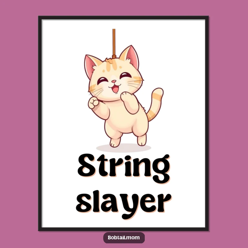 Funny Kawaii Bobtail Cat Pouncing Digital Art: Instant Joyful Cat Decor