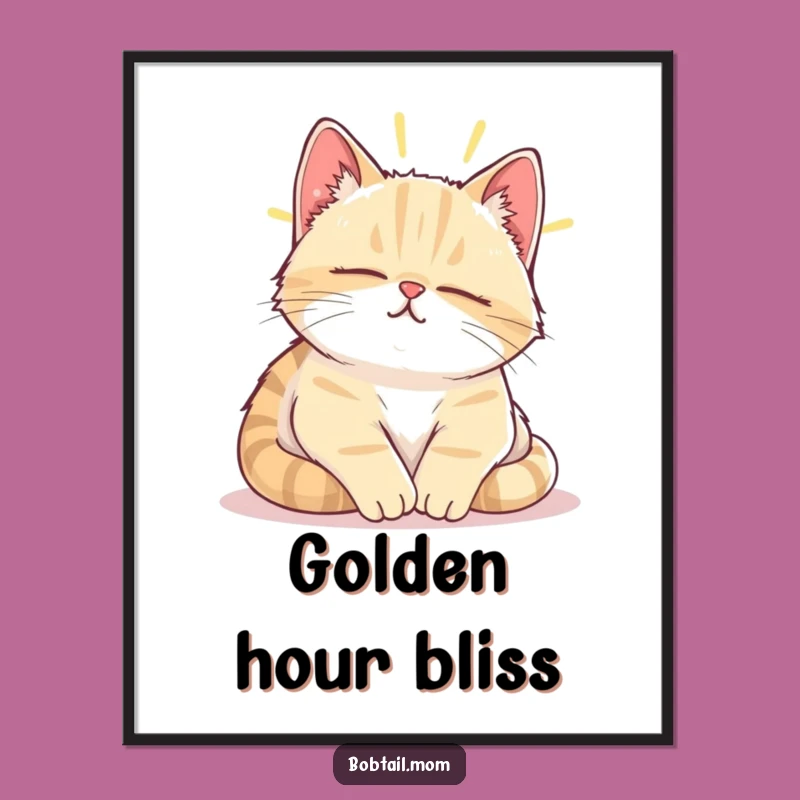 Funny Bobtail Cat Sunbeam Nap Digital Art - Instant Download for Cozy Decor
