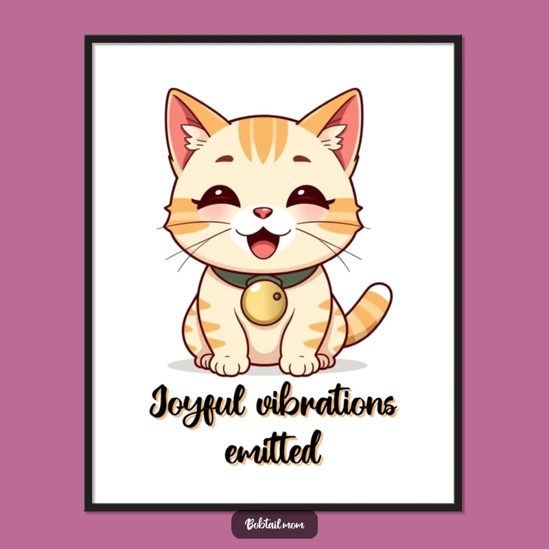 Funny Bobtail Cat Bell Collar Purr Digital Art - Instant Download for Happy Decor