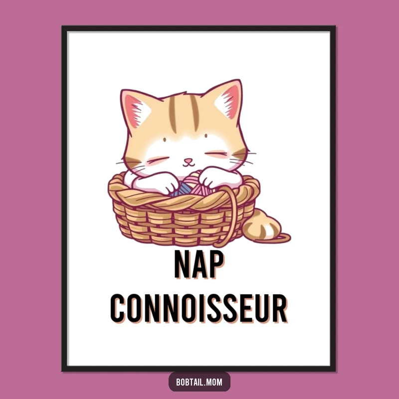 Funny Bobtail Cat Knitting Digital Print: Instant Cozy Decor