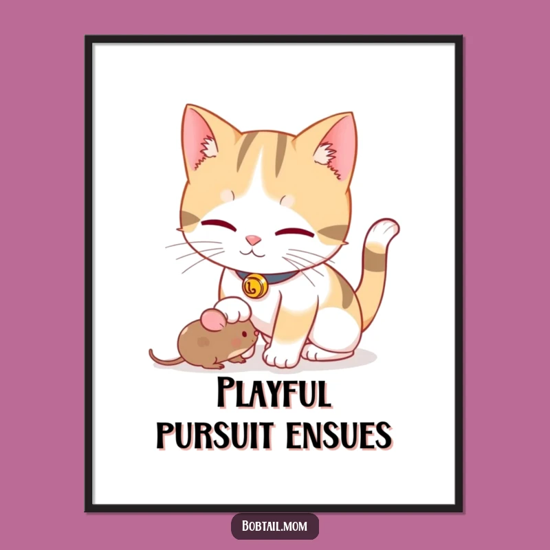 Digital Funny Bobtail Cat Mouse Art: Instant Playful Charm for Your Walls