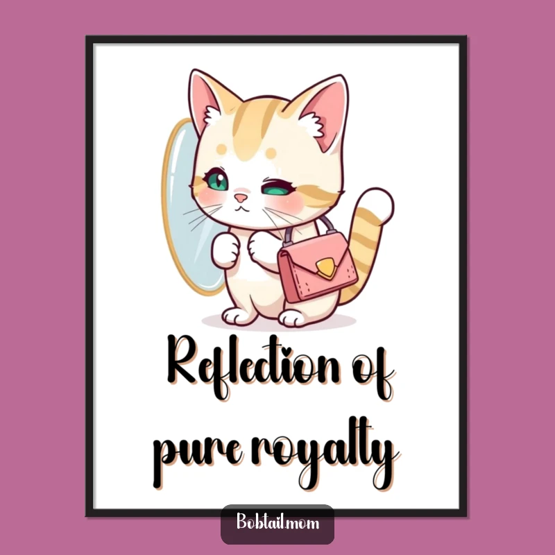Funny Bobtail Cat Vanity Digital Art: Instant Download of Chic Feline Self-Love