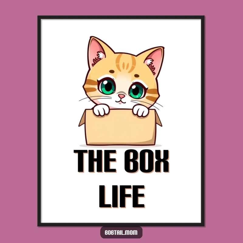 Funny Bobtail Cat Peeking Digital Art: Instant Curious Cat Decor