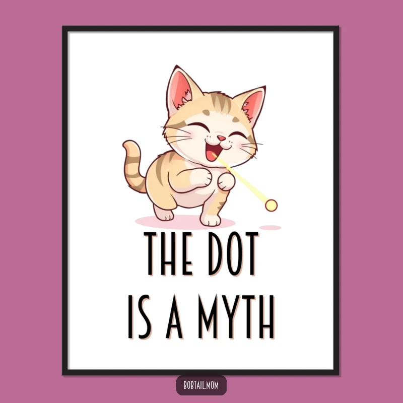 Funny Bobtail Cat Digital Print: Delighted Chase, Hilarious Art for Cat Lovers