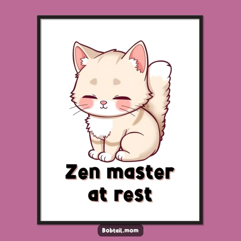 Funny Bobtail Cat Digital Art: Fluffy Cat Wall Decor, Instant Download Gift