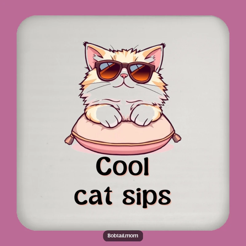 Funny Bobtail Cat Sunglasses Coaster - Protect Surfaces with Cool Kitty Gift