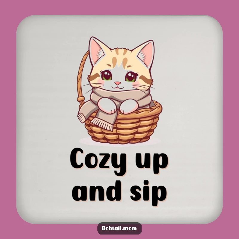 Funny Bobtail Cat Scarf Coaster - Protect Surfaces with Cozy Kitty Gift