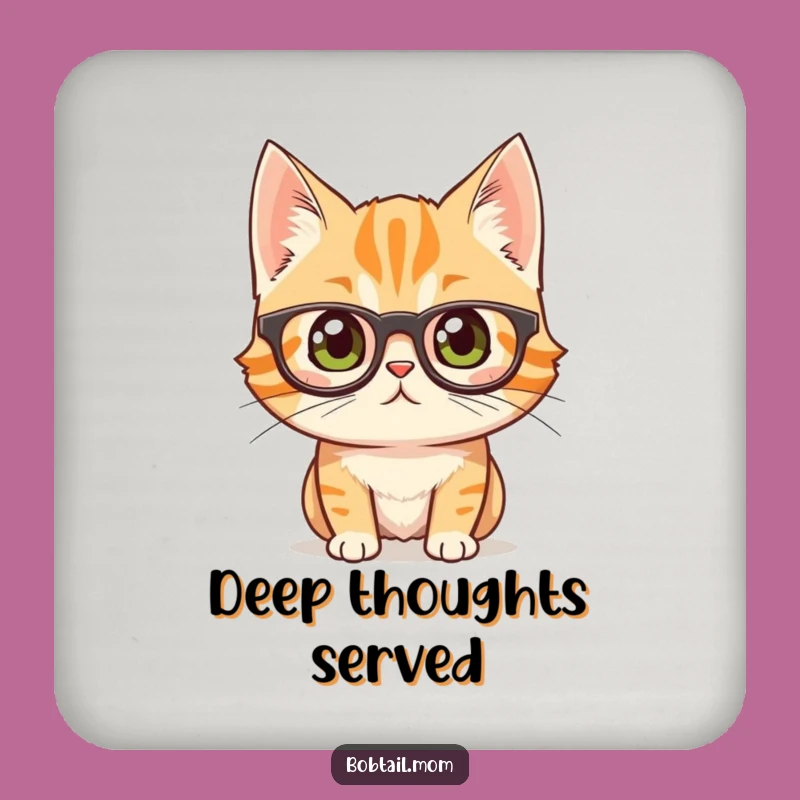 Funny Bobtail Cat Glasses Coaster Set: Curious Decor Gift