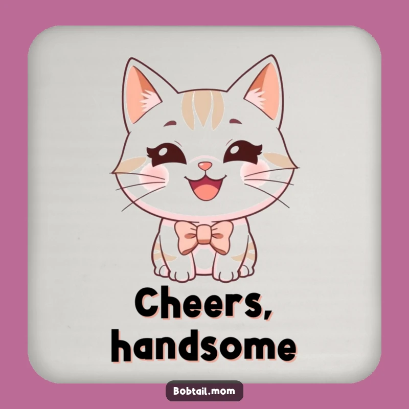 Funny Bobtail Cat Bowtie Coaster - Protect Surfaces with Dapper Kitty Gift