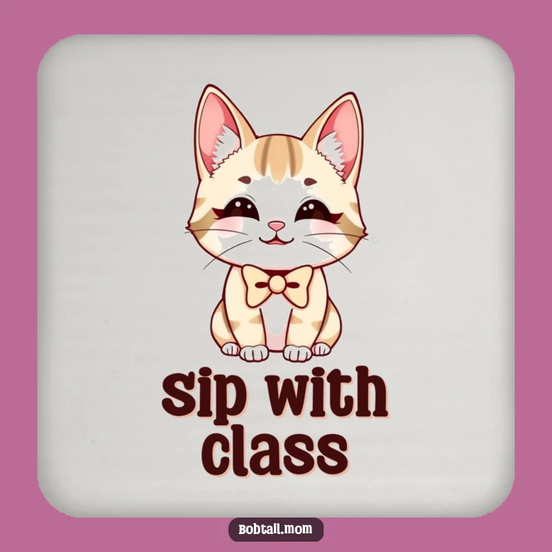 Funny Bobtail Cat Bowtie Coaster: Protects Surface with Smiling Charm, Great Funny Gift