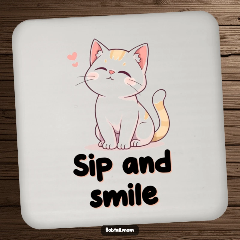 Funny Bobtail Cat Coaster with a Bobtail cat's gentle tail swish and soft meow, offering sweet surface protection.
