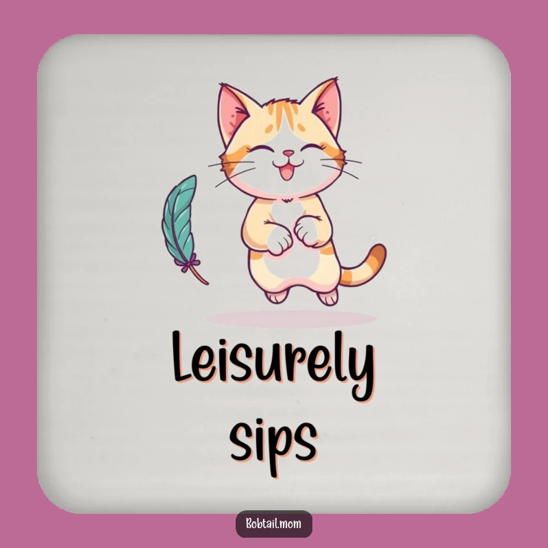 Funny Bobtail Cat Coaster: Playful Leap Drink Protector, Cat Gift