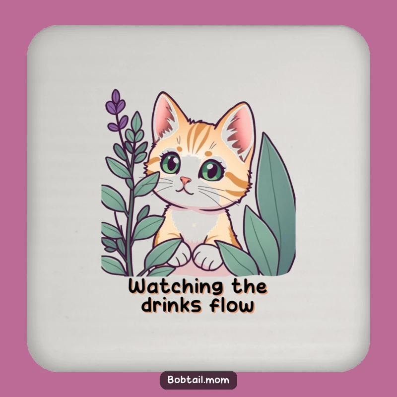 Funny Bobtail Cat Plant Peek Coaster - Protect Surfaces with Playful Intrigue