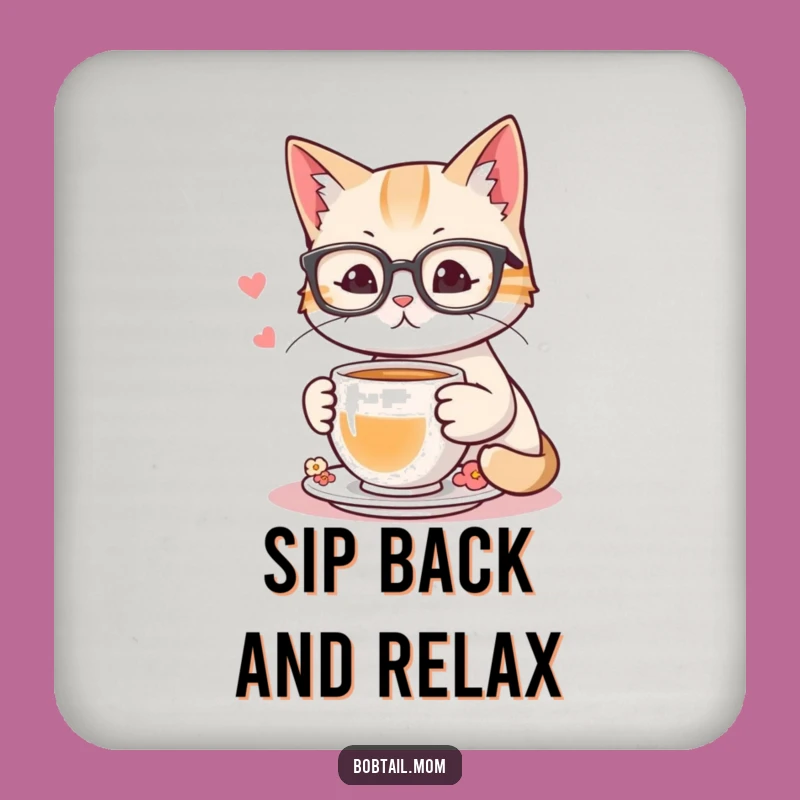 Funny Bobtail Cat Reading Drink Coaster: Protect Surfaces with Hilarious Literary Art