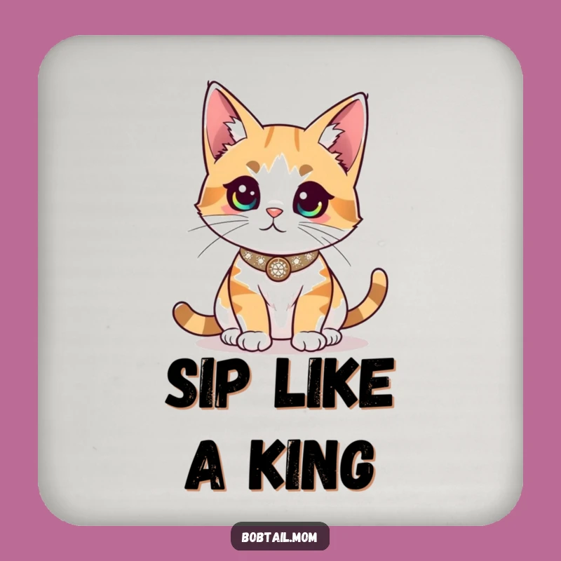 Funny Bobtail Cat Sparkly Coaster - Protect Surfaces with Regal Humor