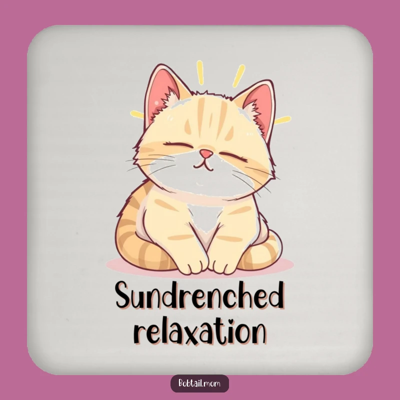 Funny Bobtail Cat Sunbeam Nap Coaster - Protect Surfaces with Lazy Charm