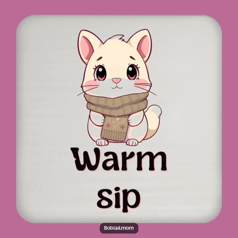 Funny Bobtail Cozy Scarf Coaster Set: Adorable Dog Drink Protector, Whimsical Funny Gift