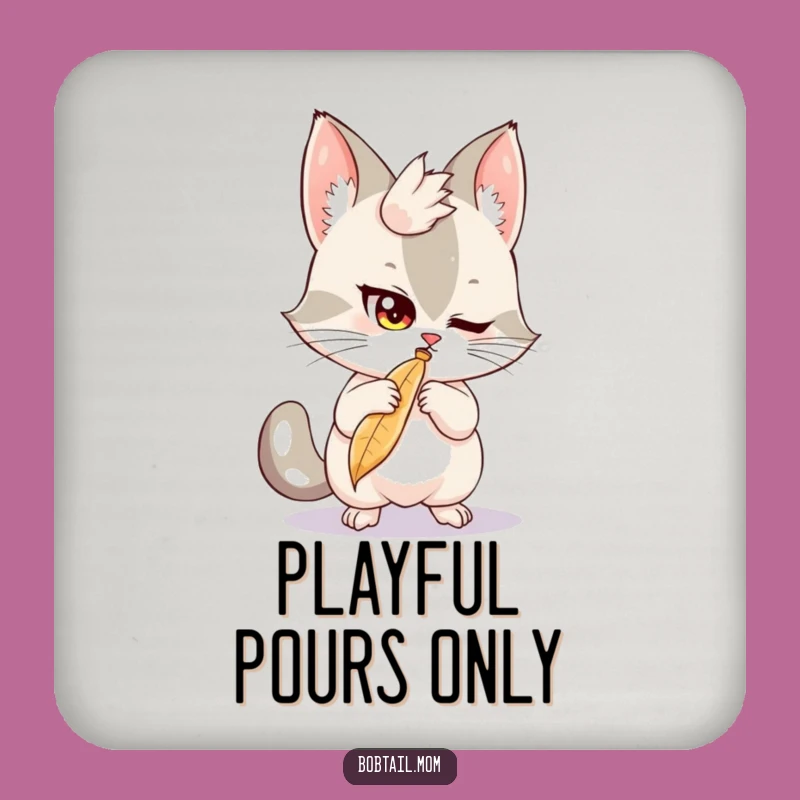 Funny Bobtail Feather Batting Coaster: Protect Surfaces with Playful Style, a Hilarious Gift