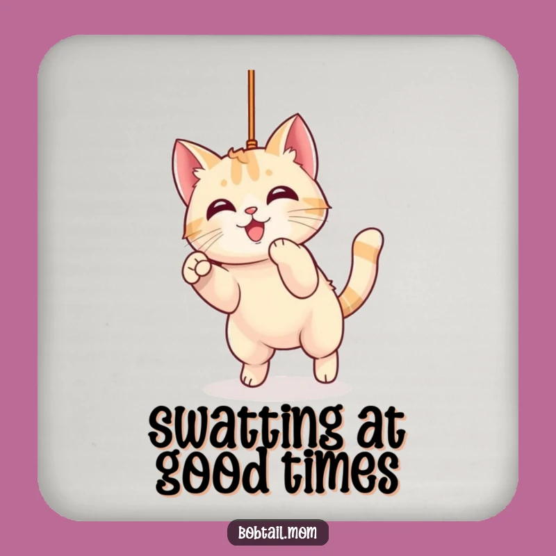 Funny Kawaii Bobtail Cat Pouncing Drink Coasters: Protect Surfaces with Style