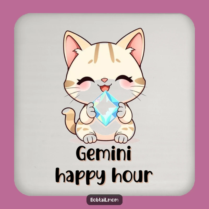 Funny Bobtail Cat Gem Drink Coaster: Protect Surfaces with Cheerful Sparkle