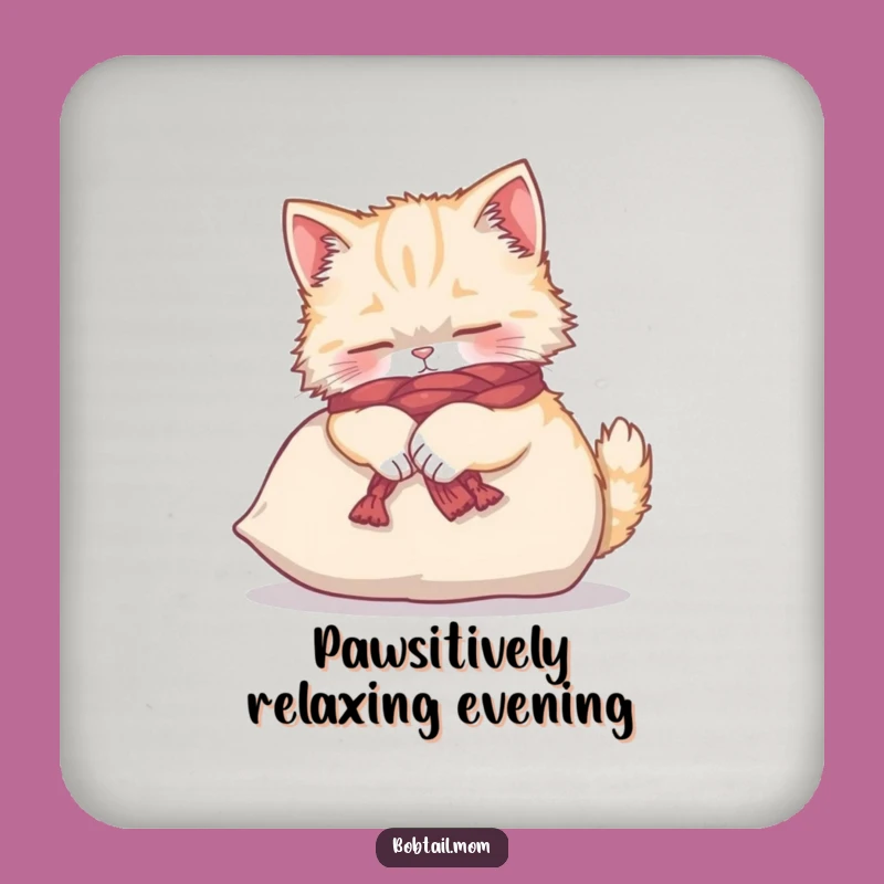 Funny Bobtail Cat Yarn Scarf Coaster - Protect Surfaces with Feline Charm