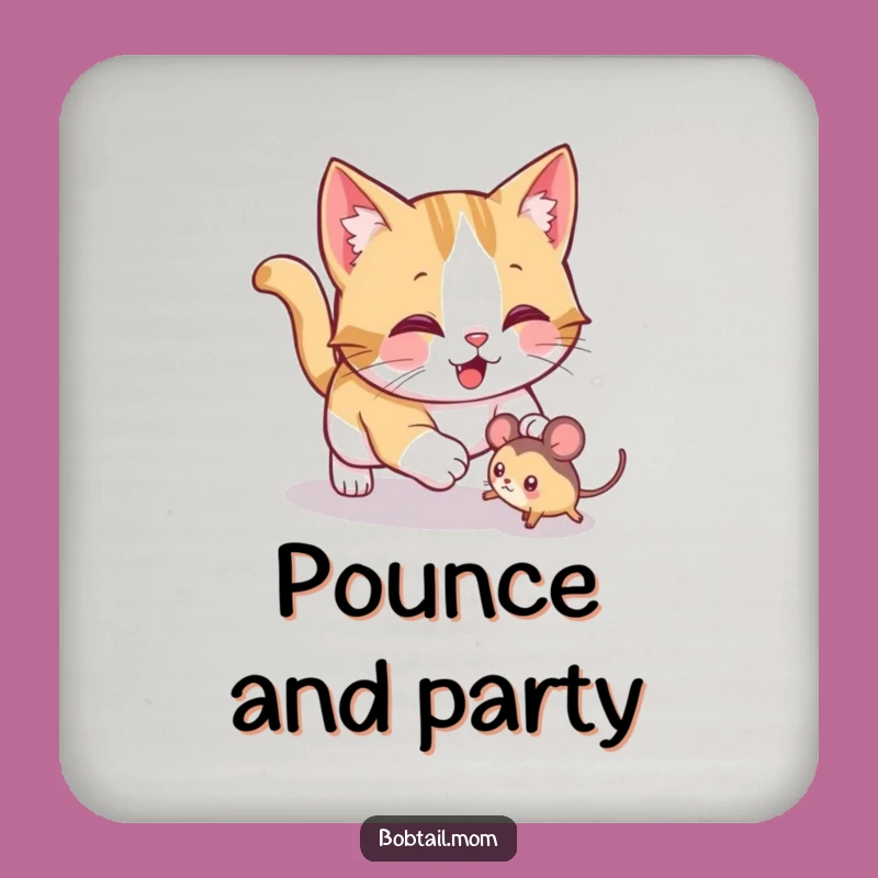 Funny Bobtail Cat Pounce Drink Coasters: Protect Surfaces with Hunter Design Gift