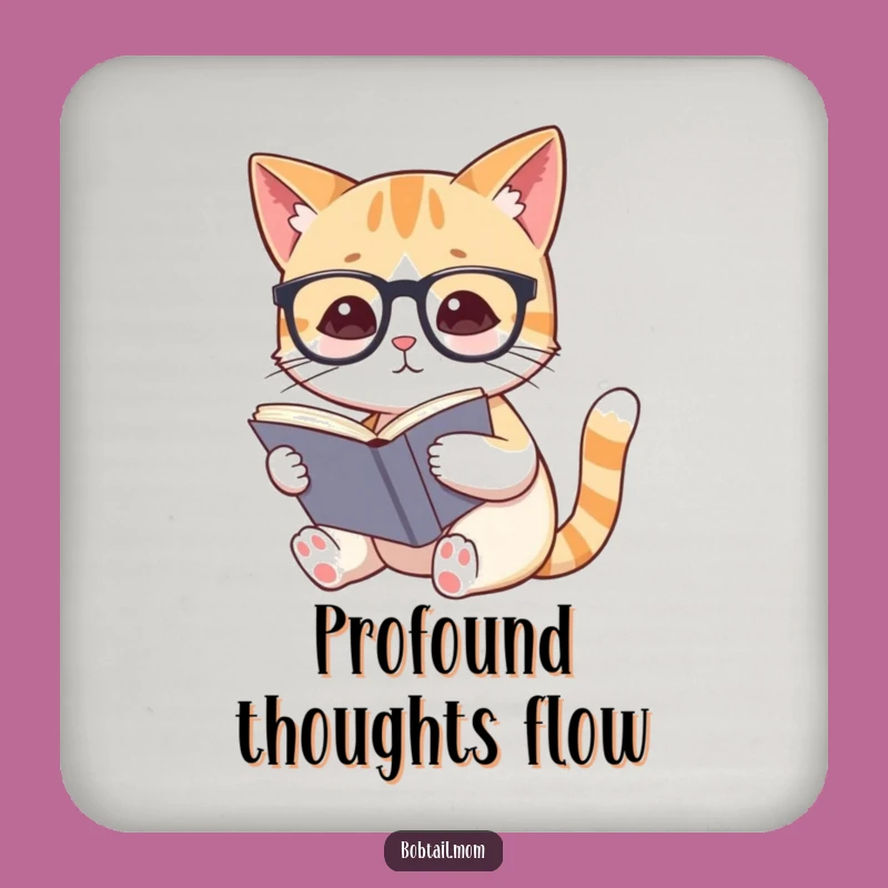Funny Bobtail Cat Bookworm Coaster: Protect Surfaces with Literary Charm