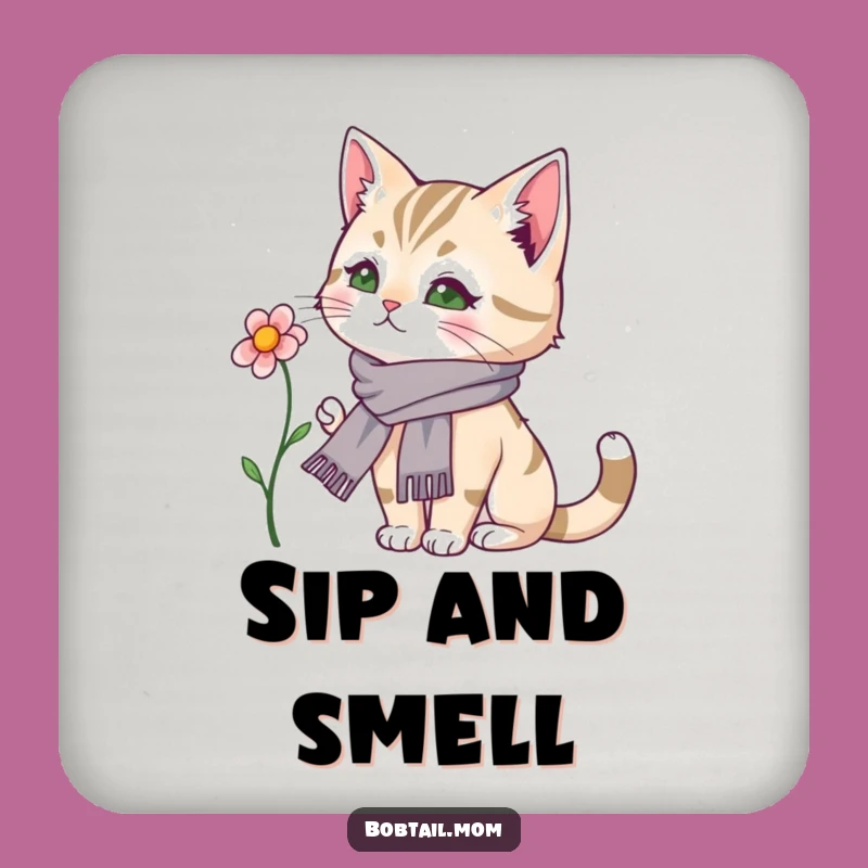 Funny Bobtail Cat Coaster: Dainty Scarf Floral Protector, Charming Funny Gift Set