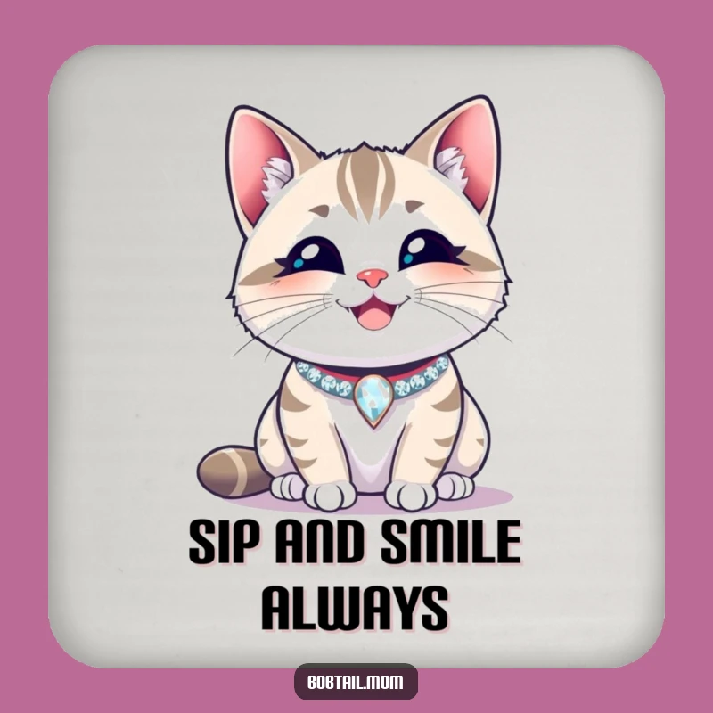 Funny Bobtail Cat Happy Collar Coaster Set: Cheerful Protection for Surfaces