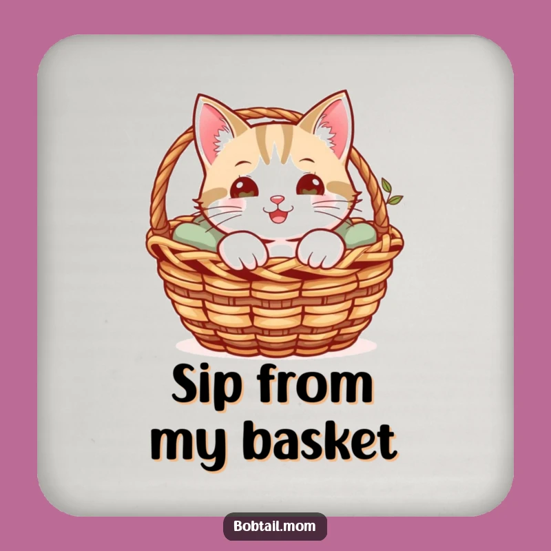 Funny Bobtail Cat Coaster: Cheerful Cat Peeking Out