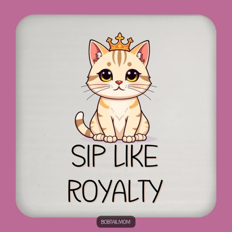 Funny Bobtail Cat Regal Coaster: Protect Surface with Proud Dignity, Great Funny Gift