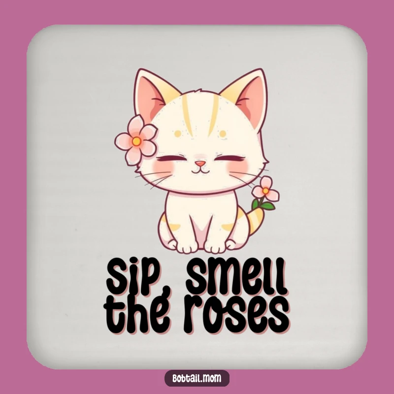 Funny Bobtail Cat Flower Coaster: Protect Surface with Serene Charm, Great Funny Gift