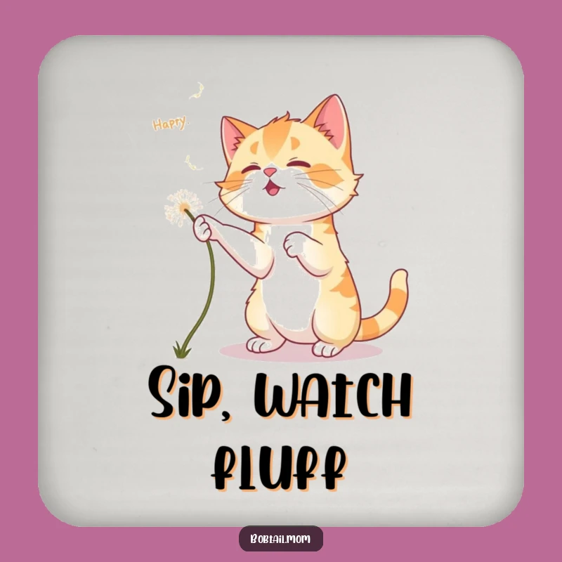 Funny Bobtail Cat Dandelion Drink Coaster: Protect Surfaces with Feline Humor