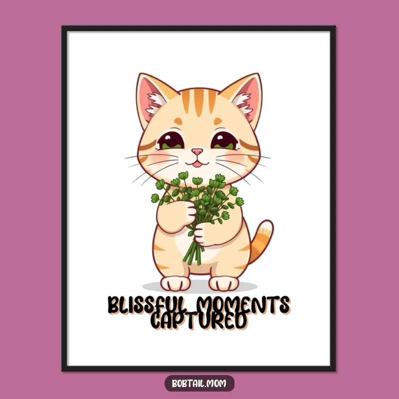 Funny Catnip Bobtail Cat Poster: Happiness Blooms on Your Walls