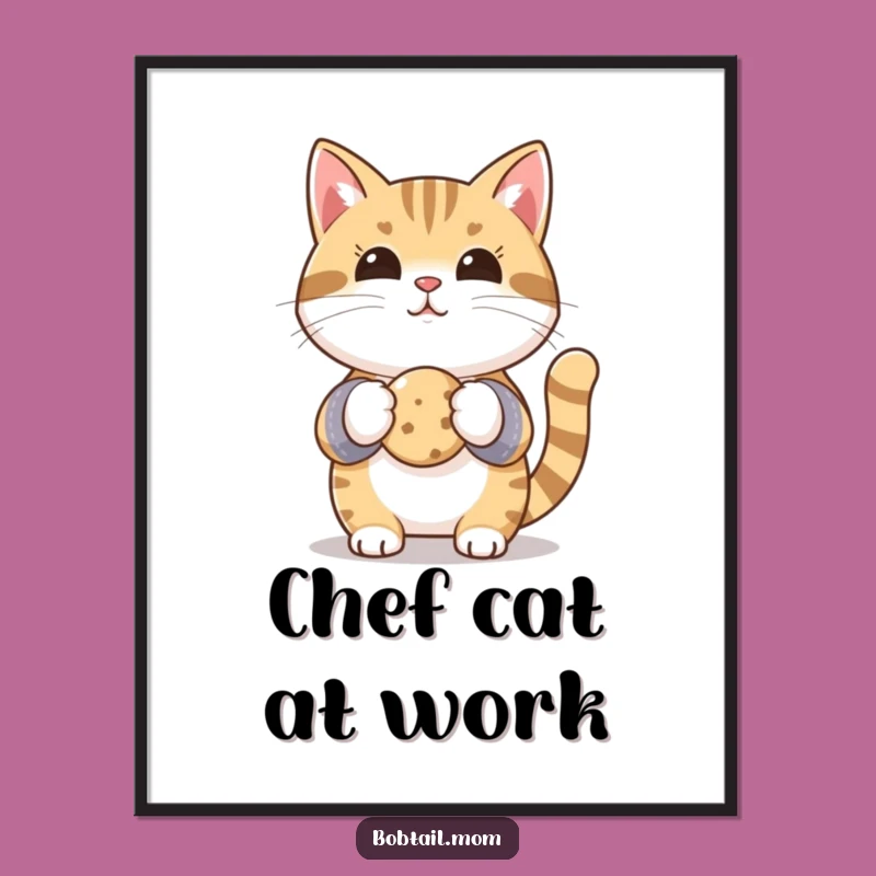 Funny Bobtail Cat Baker Poster - Oven Mitts & Cookie Wall Art