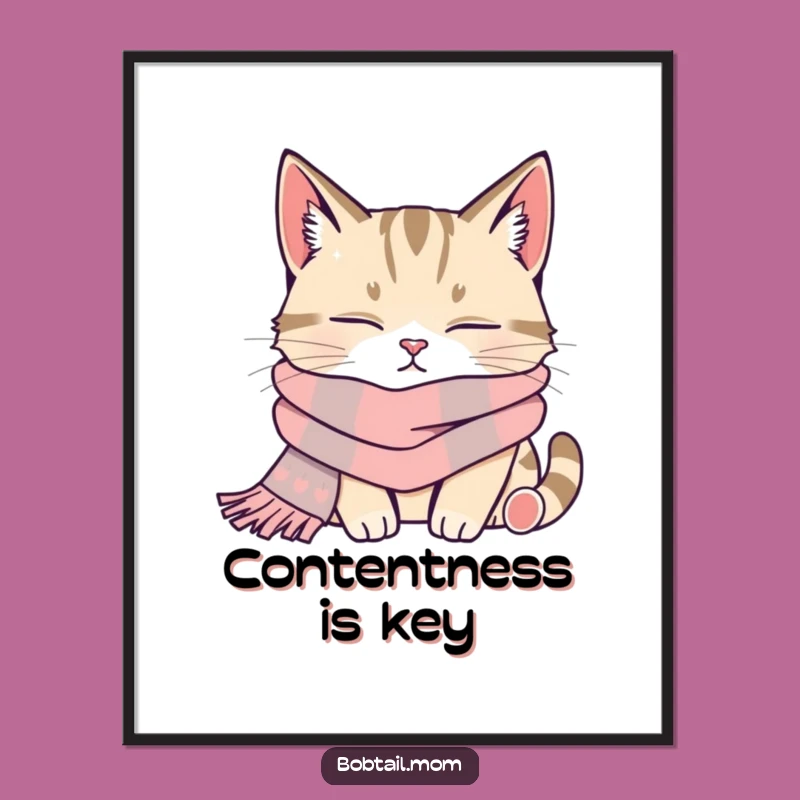 Funny Bobtail Cat Scarf Poster: Cozy Nap Art Decor Gift