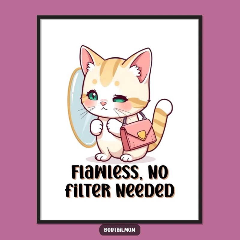 Funny Bobtail Cat Vanity Poster: Chic Wall Art for Stylish Feline Fans