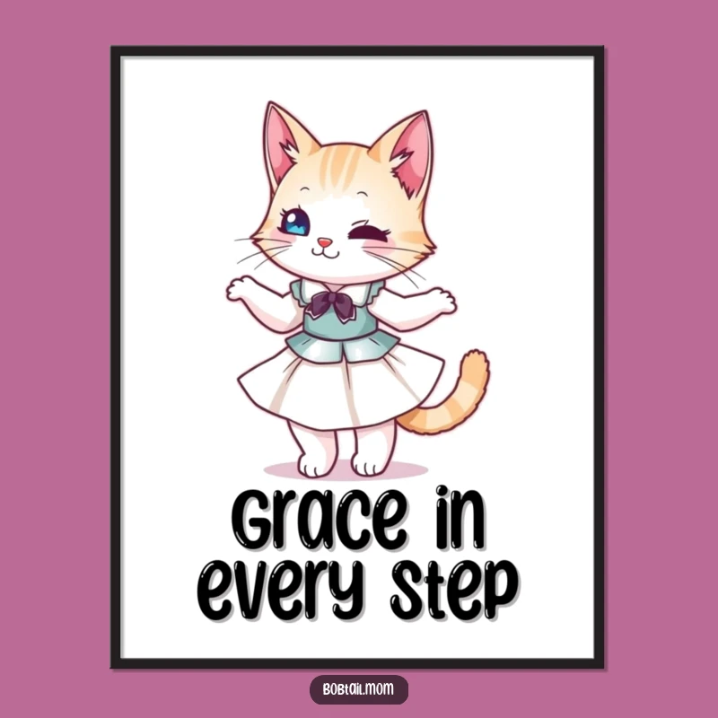 Funny Bobtail Cat Dress Twirl Poster: Whimsical Wall Art for Cat Aficionados