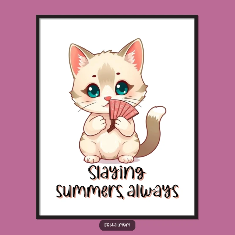 Funny Bobtail Cat Fanning Poster: Chic Wall Art for Stylish Feline Fans
